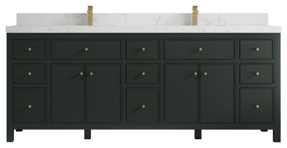 Sonoma 84 Double Sink Reeded Bath Vanity in Dark Forest Green 2" Empira White