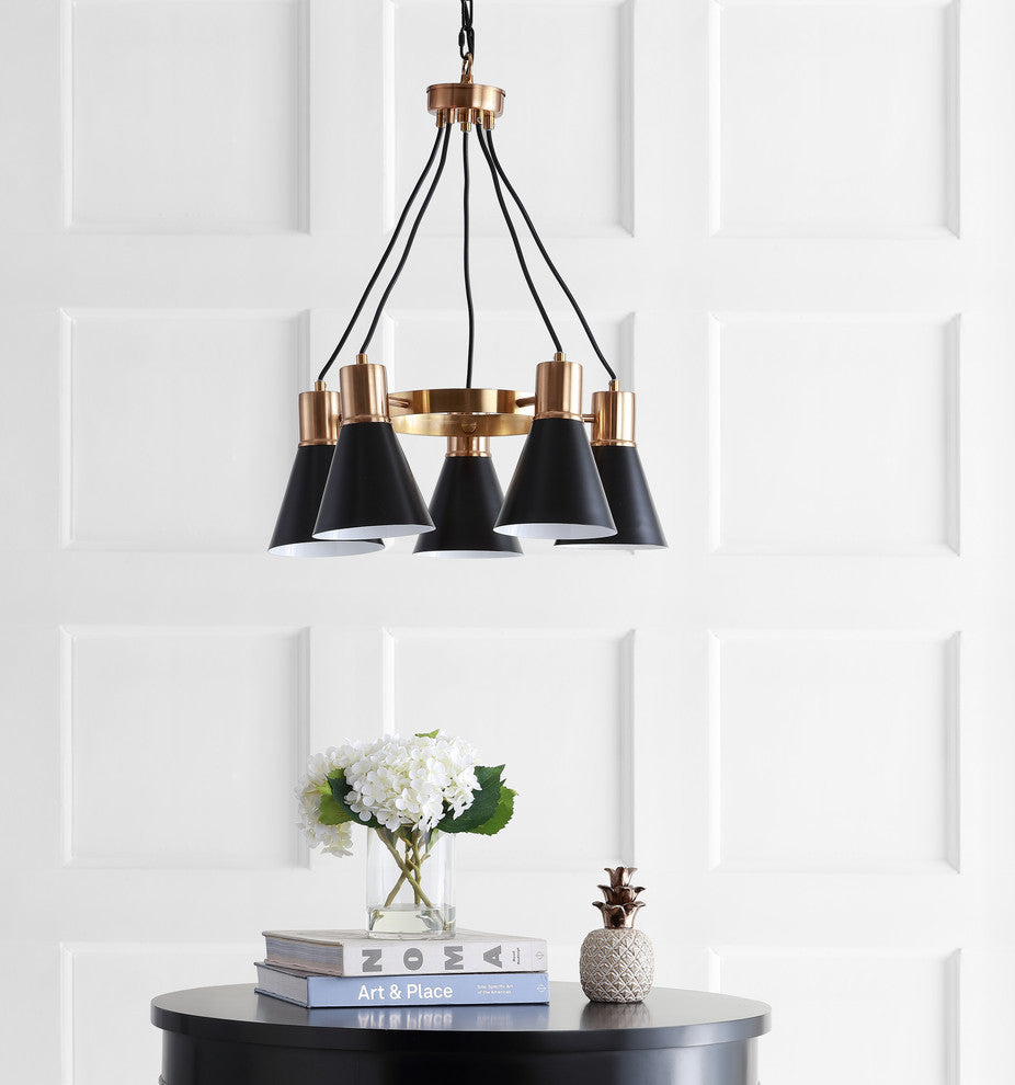 Apollo 3-Light Adjustable LED Task Pendant Lamp, Black/Brass Gold, 5-Light(s)