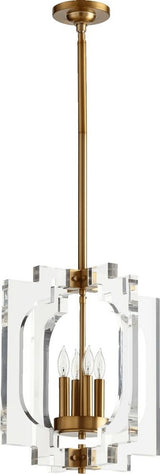 Quorum Broadway 4 Light 15" Pendant, Aged Brass