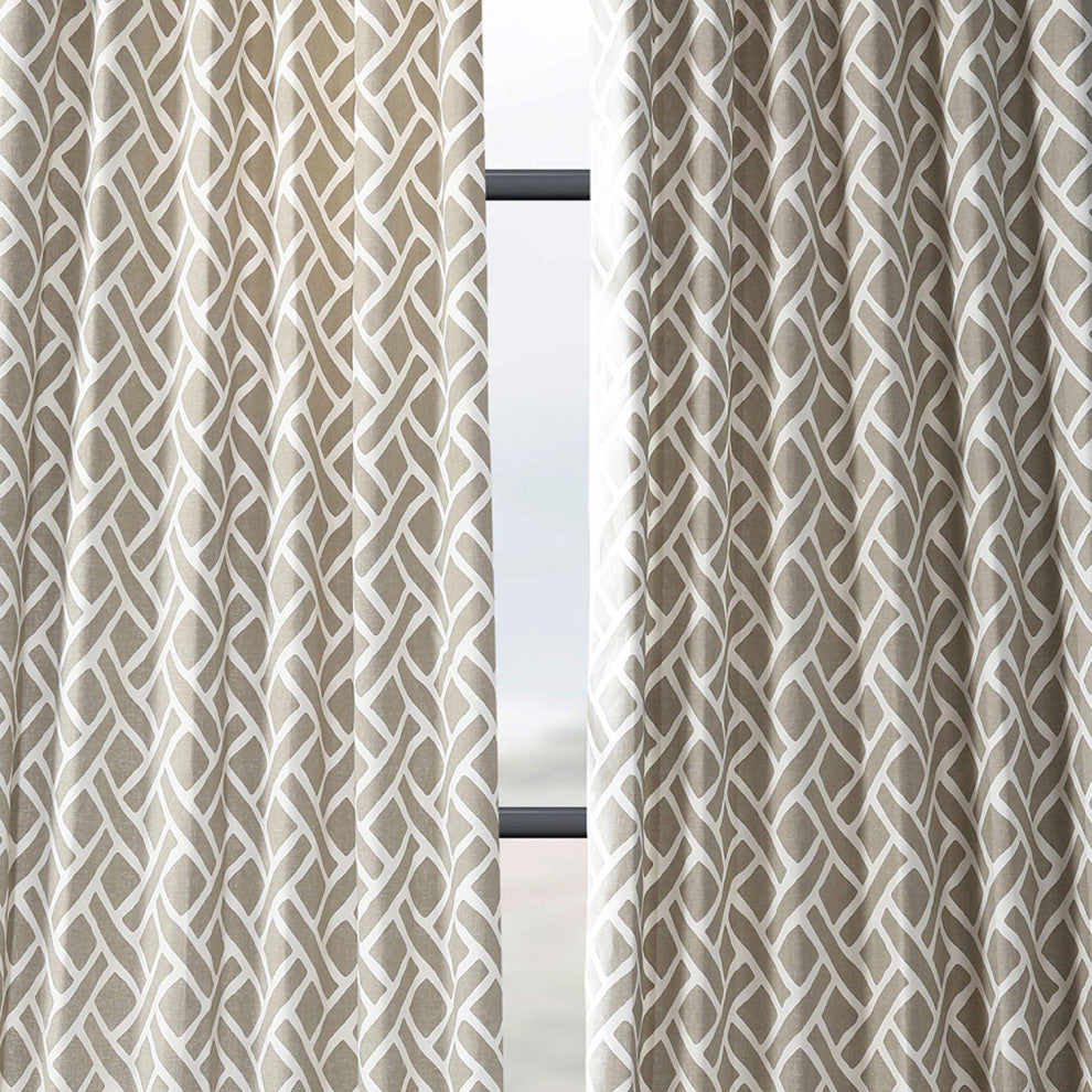Martinique Taupe Printed Cotton Curtain Single Panel, 50"x120"