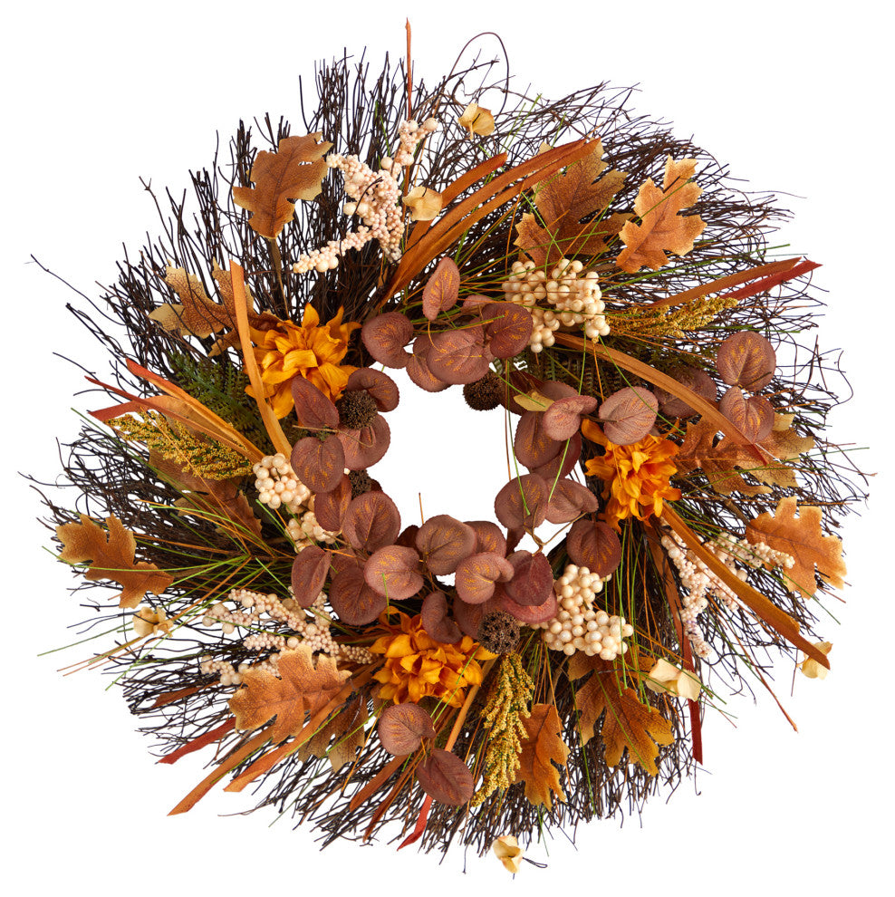 Nearly Natural W1251 22 Autumn Dahlia and Berries Artificial Fall Wreath