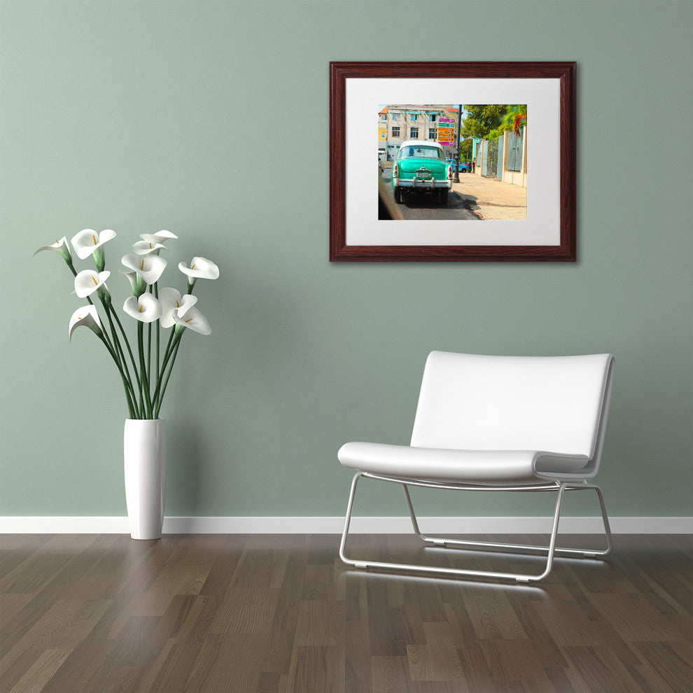 ''American Car In Havana'' Matted Framed Art, Wood Frame, White Matte, 14x11