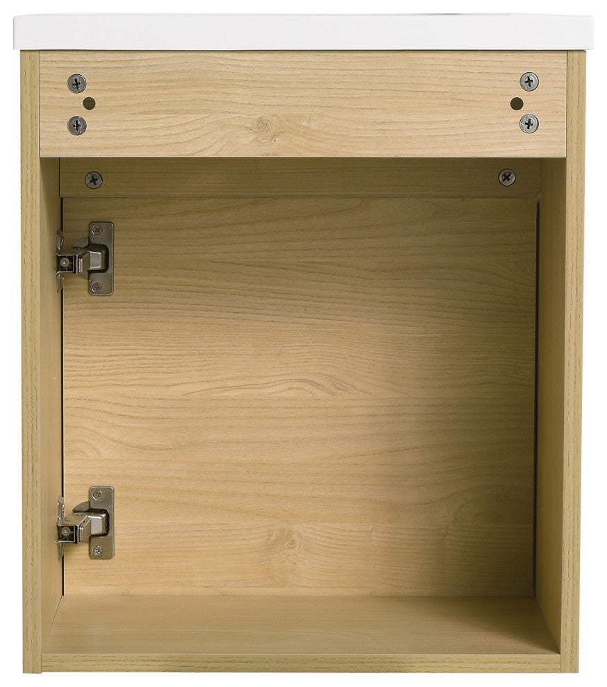 16" Plywood Wall Mounted Bath Vanity Set, Integrated Resin Sink