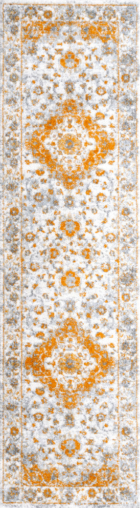 Indhira Ornate Medallion Persian Orange/Cream 2 ft. x 8 ft. Runner Rug