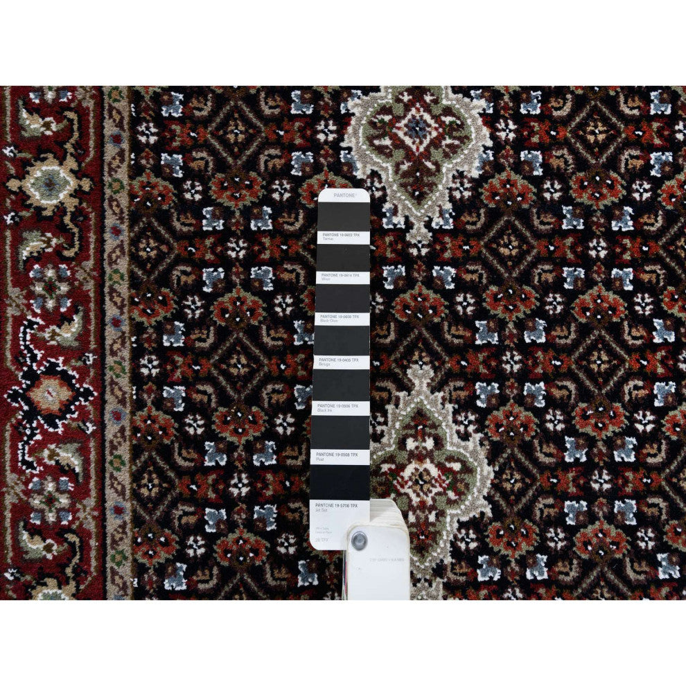 Black Hand Knotted, Tebraz Mahi Wool and Silk XL Runner Rug, 2'6"x26'3"