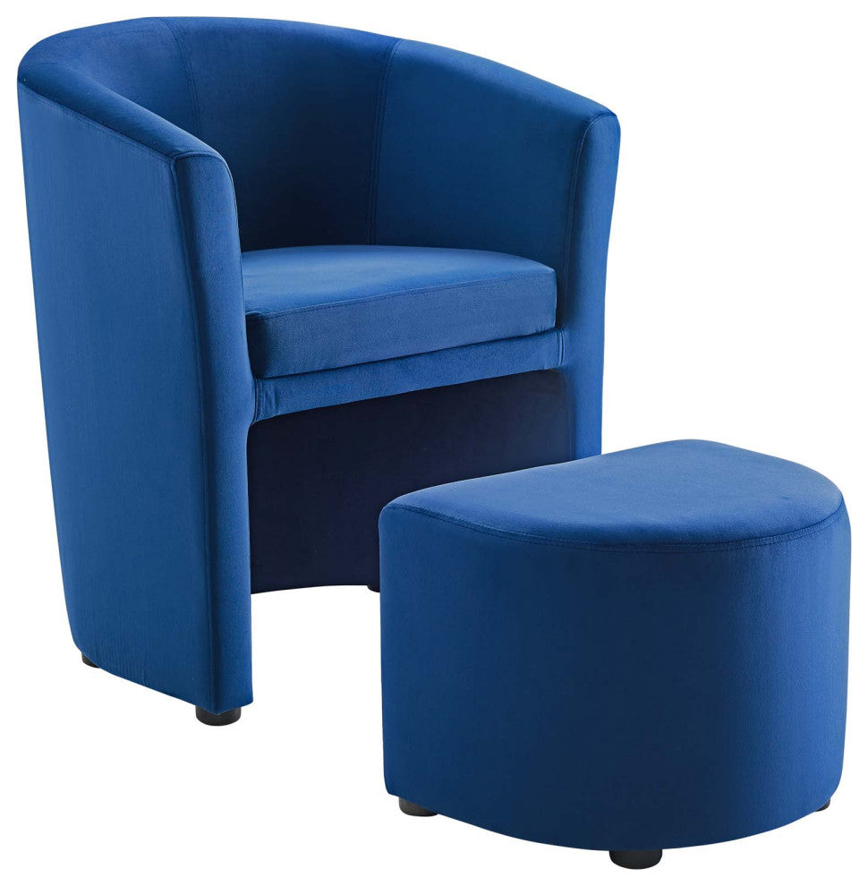 Divulge Performance Velvet Arm Chair and Ottoman Set-Navy