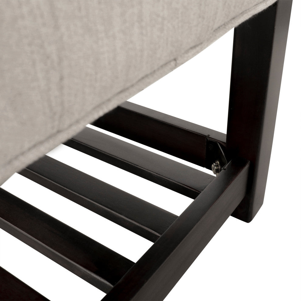 Pelon Contemporary Button Tufted Bench With Shelf, Beige/Dark Walnut