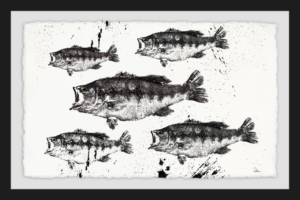 "Black and White Fish" Framed Painting Print, 18"x12"