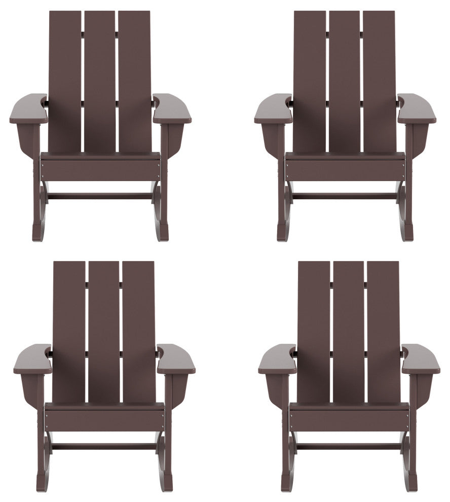 WestinTrends 4PC Modern Adirondack Outdoor Rocking Chair Set, Porch Rockers, Dark Brown