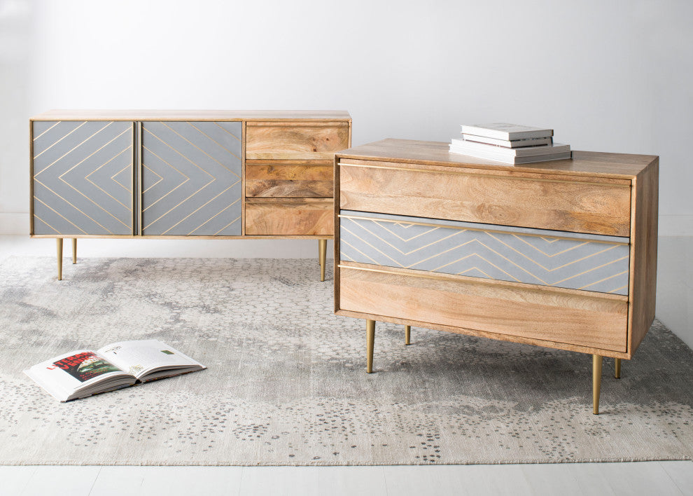 Safavieh Couture Titan Inlayed Cement Sideboard, Natural/Brass