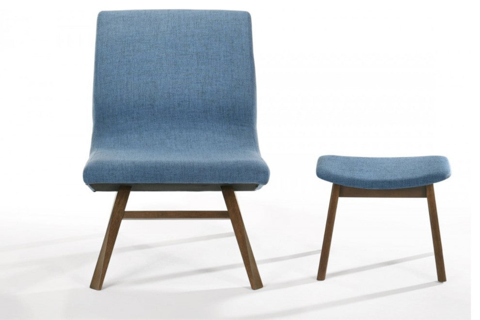 Modrest Whitney Modern Blue and Walnut Accent Chair and Ottoman