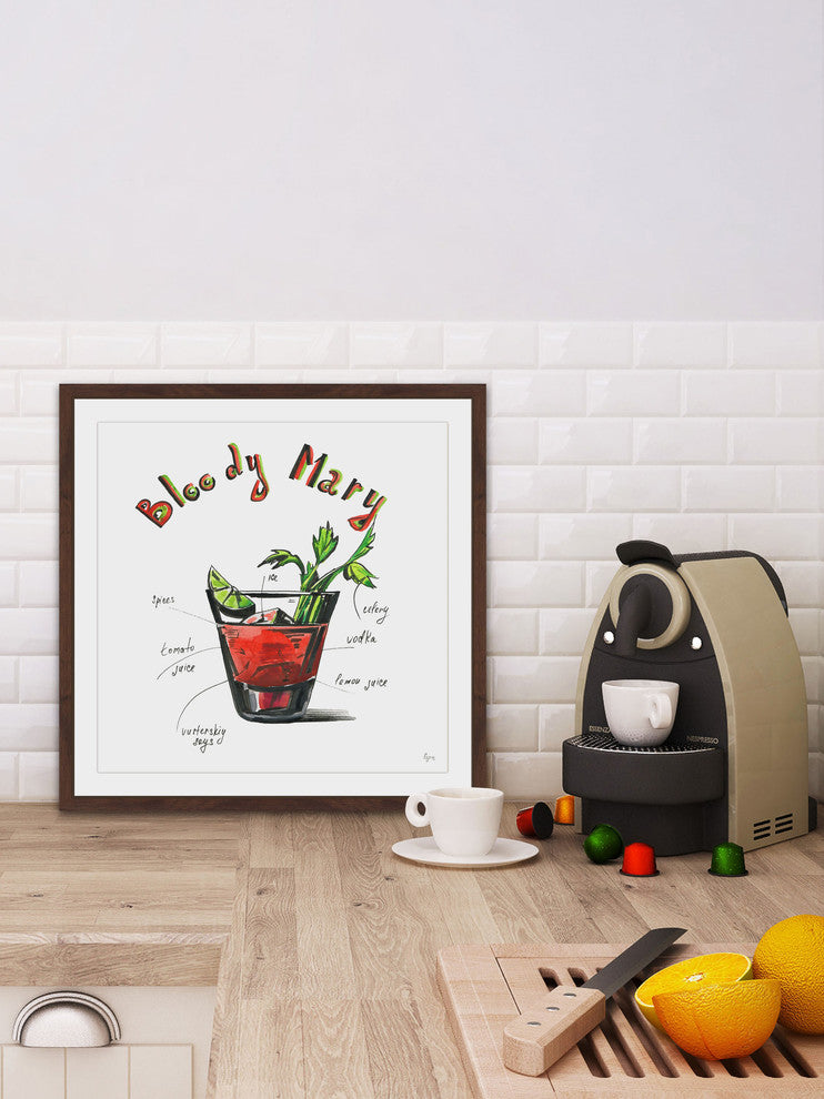 "Bloody Mary Recipe" Framed Painting Print, 12"x12"