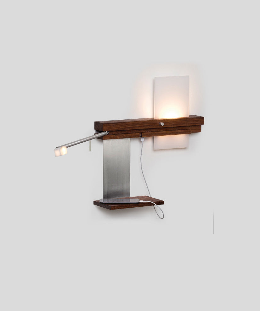Levo LED Wall Sconce Reading Light With USB Charger, Hardwired, Left Orientation