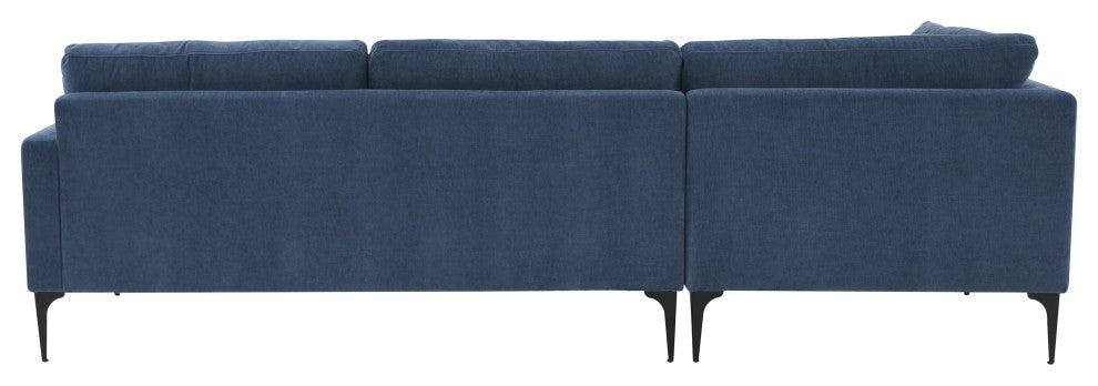 Serena Blue Velvet Left Arm Facing Chaise Sectional With Black Legs