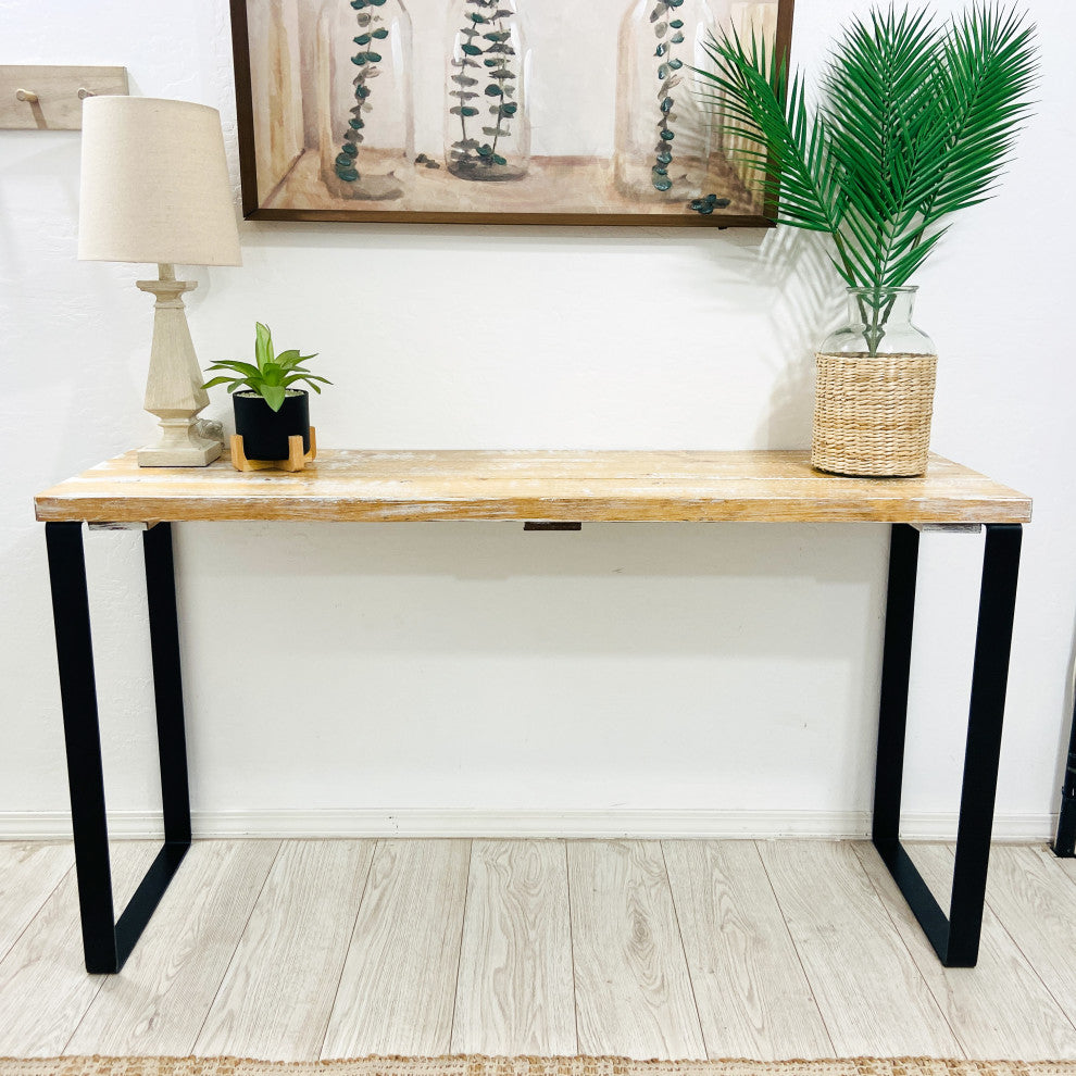 Barn Walls Bedroom Console Table Accent Table, Handcrafted, Boho Whitewash, 58" Length