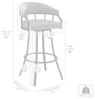 Palmdale Swivel Faux Leather Stool, Silver/White, 30" Counter Height