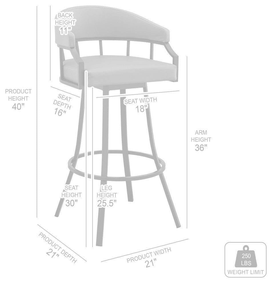 Palmdale Swivel Faux Leather Stool, Silver/White, 30" Counter Height