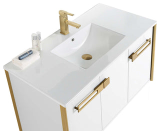 Oakville Wall Mount Bathroom Vanity, White Matte, 42", Satin Brass Hardware