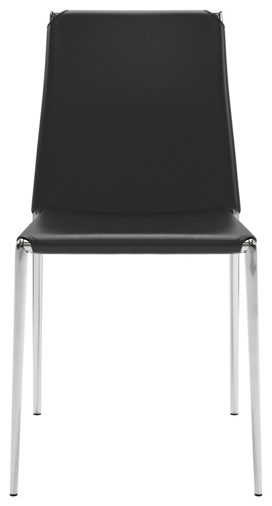 Dining Chair, Set of 4, Steel Metal, Fabric, Black, Chrome, Kitchen Cafe Bistro