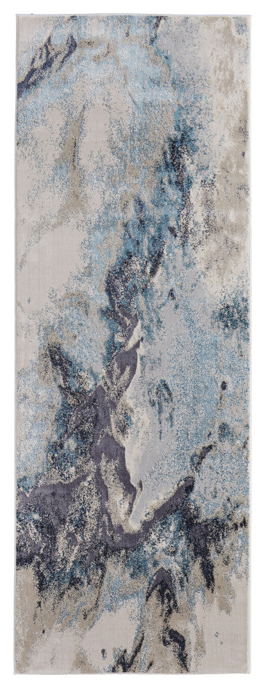 Oria Industrial Abstract Area Rug, Blue/Gray/Ivory, 2'10"x7'10"