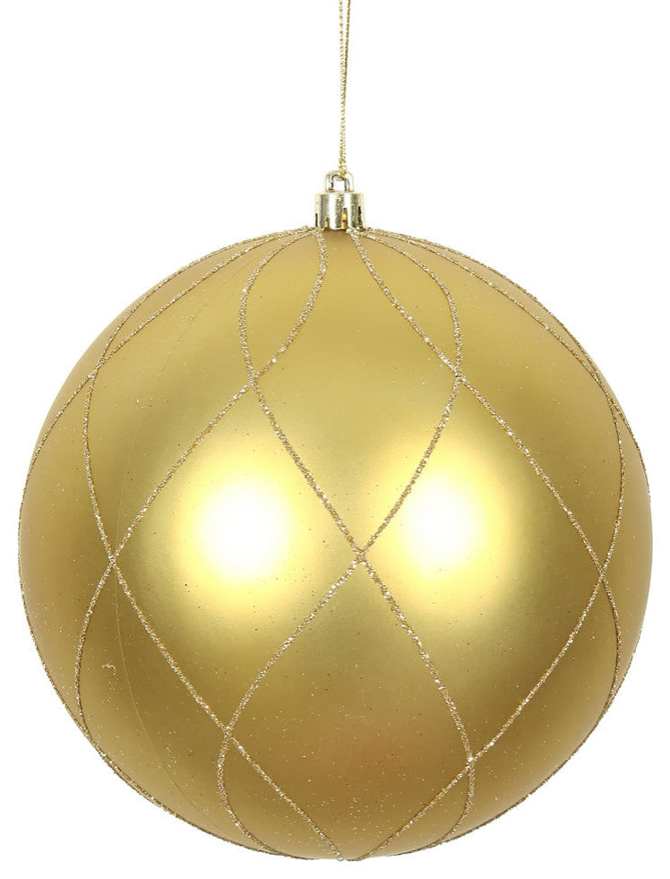 Vickerman N170608D 4" Gold Matte And Glitter Swirl Ball Ornament, 4 Per Box