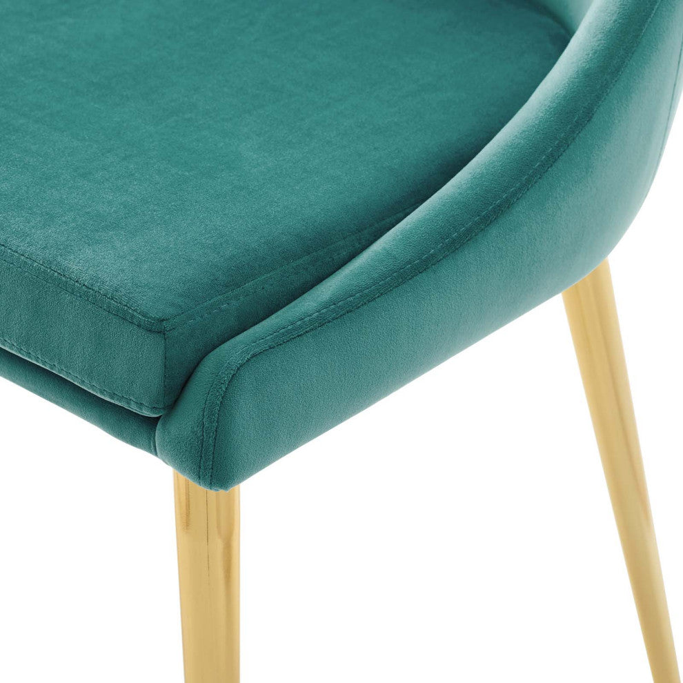 Modern Dining Room Side Dining Chair, Velvet Fabric Metal Steel, Aqua Blue