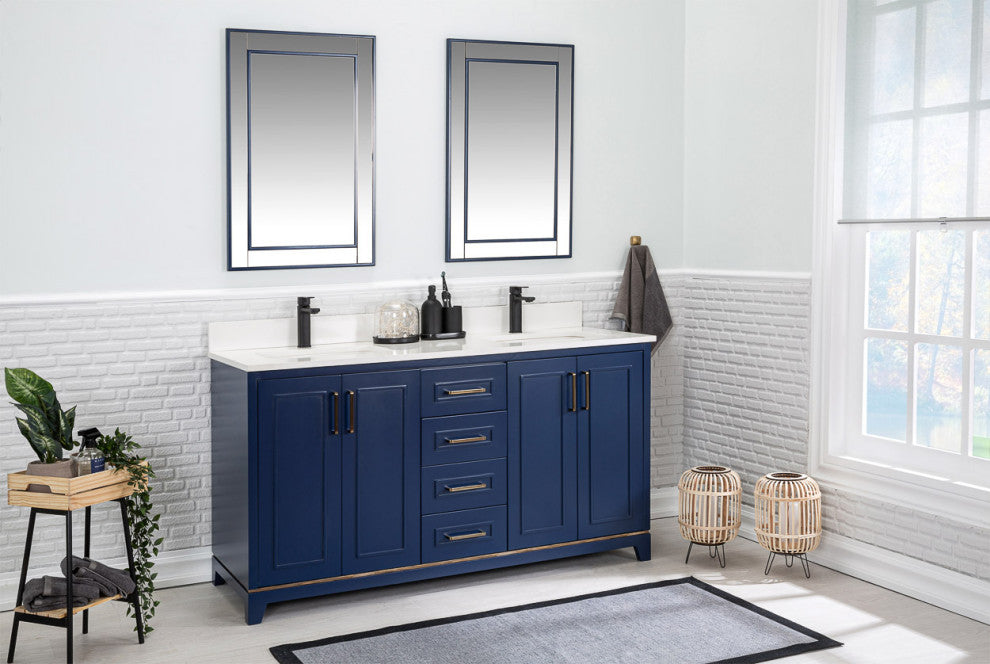 Albia Collection 60" Bathroom Vanity With Sink, Mirror, Countertop, Dark Blue