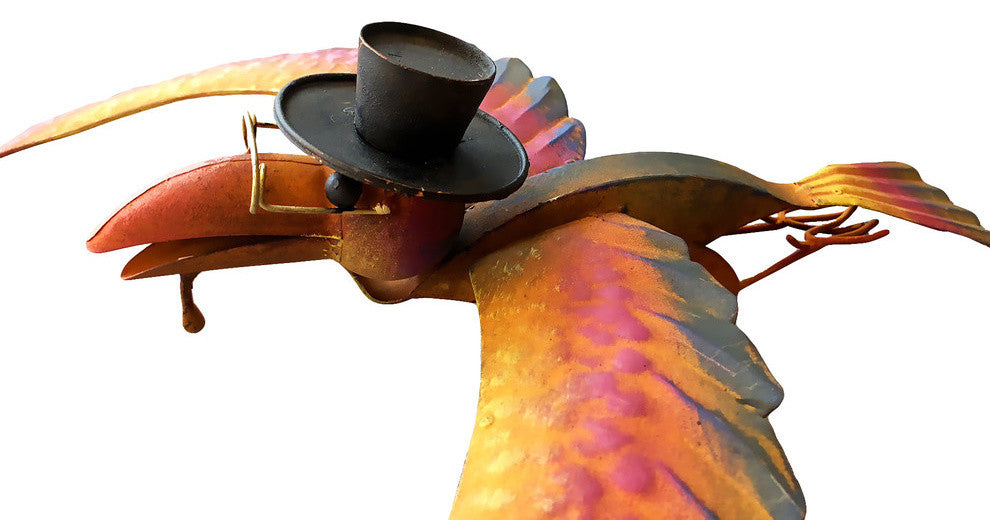 Rustic Metal Balancing Old Crow Garden Stake Outdoor Patio Yard Art