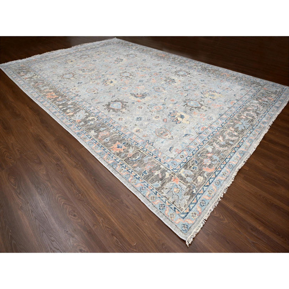 Harbor Gray Hand Knotted Supple Oushak Wool Oversized Rug, 12'x17'9"