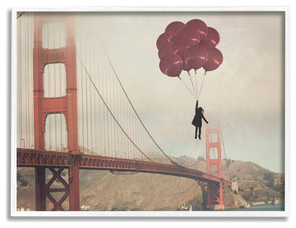 Bridge Girl Balloons Abstract Modern Collage Design, 30 x 24