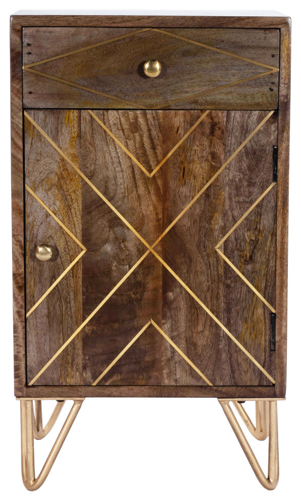 Butler Alda Wood and Brass Metal Inlay Chairside Chest