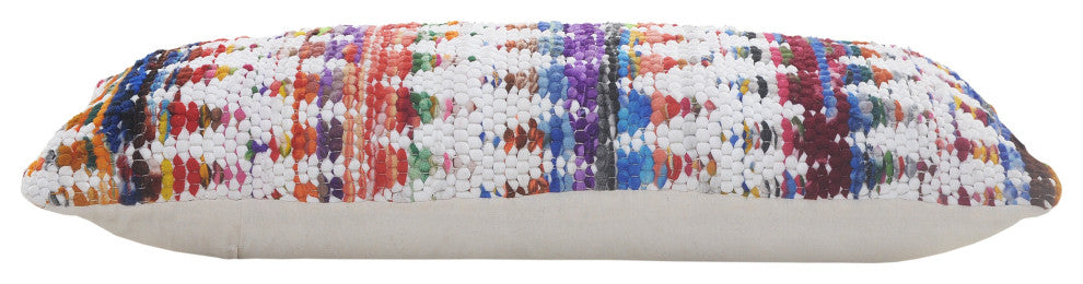 Ox Bay Handwoven White/Multi Geometric Cotton Blend Pillow Cover, 14"x36"