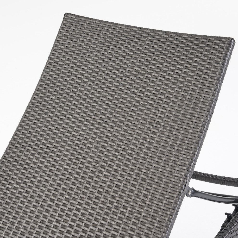 GDF Studio 3-Piece Hawthorne Wicker Chaise Lounge Set, Gray