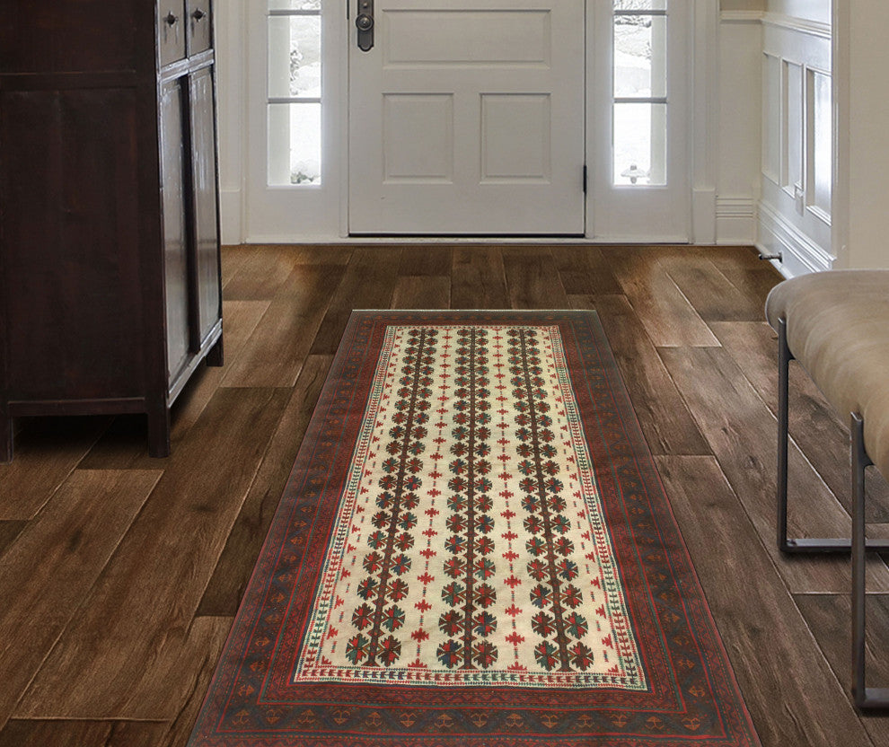 Vintage Distressed Wells Beige/Red Rug, 3'10x7'0