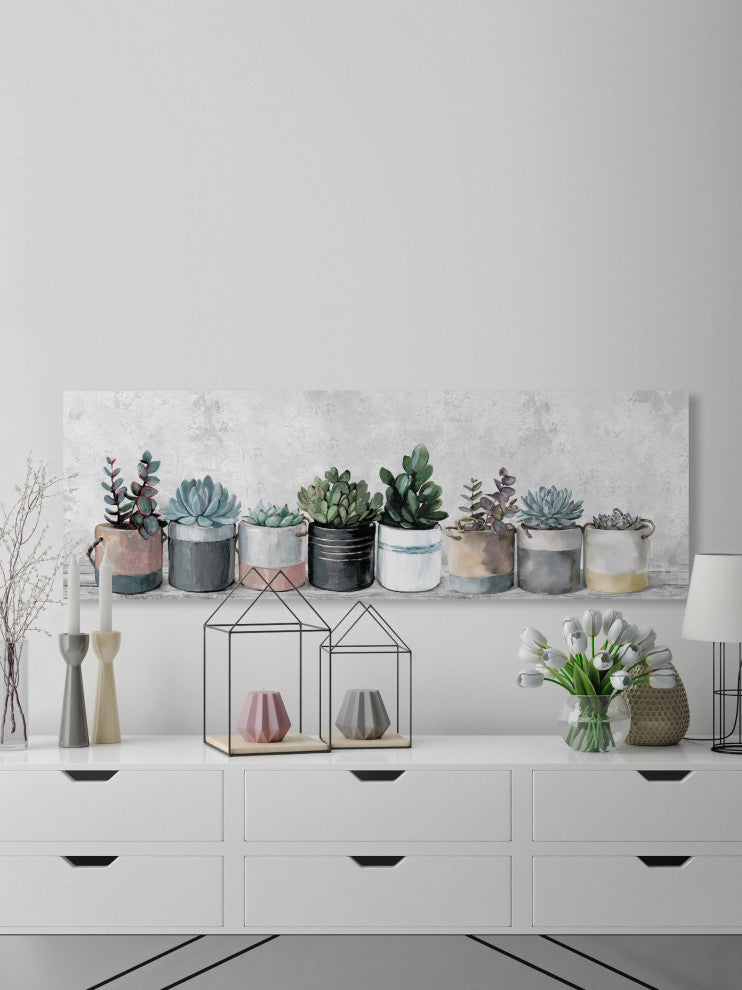 "Wild Succulents, Pots" Painting Print on Wrapped Canvas
