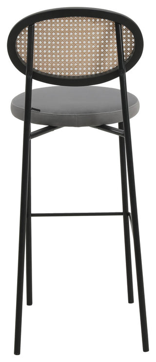 LeisureMod Euston Wicker Bar Stool With Black Steel Frame Set of 2, Gray