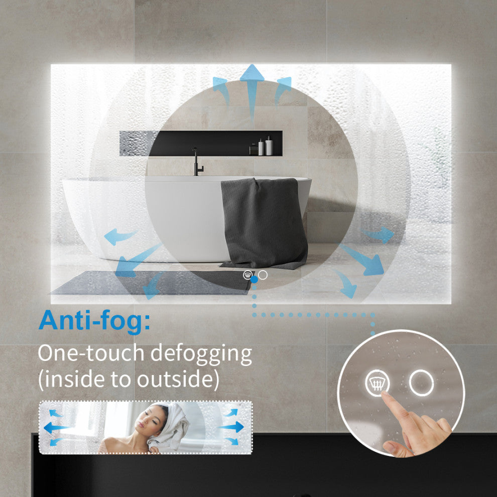 Backlit 3-Color LED Mirror for Bathroom, Anti-Fog Dimmable, 60x36