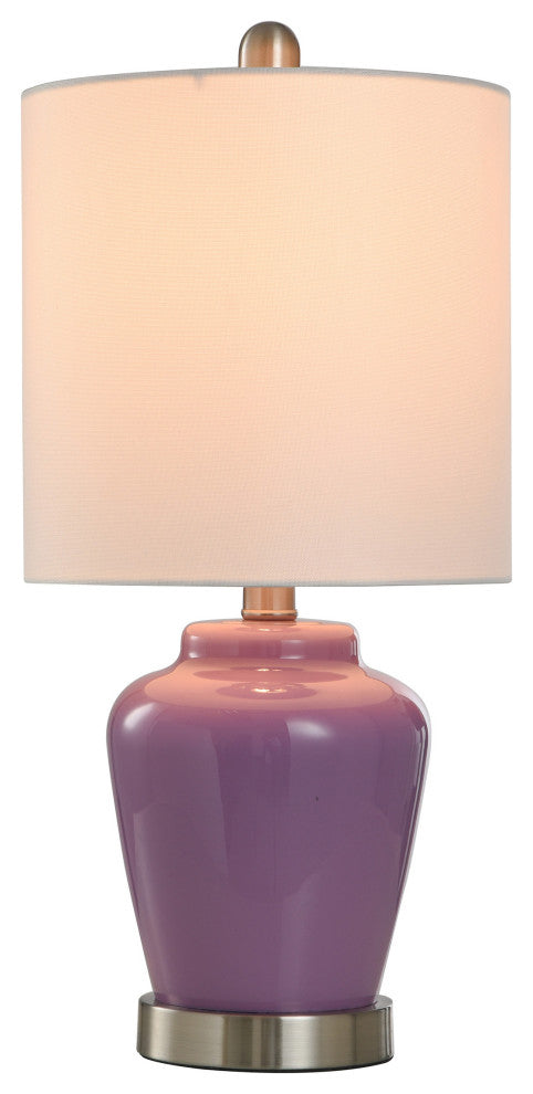 Glass Accent Table Lamp, Lilac, Brushed Steel, White
