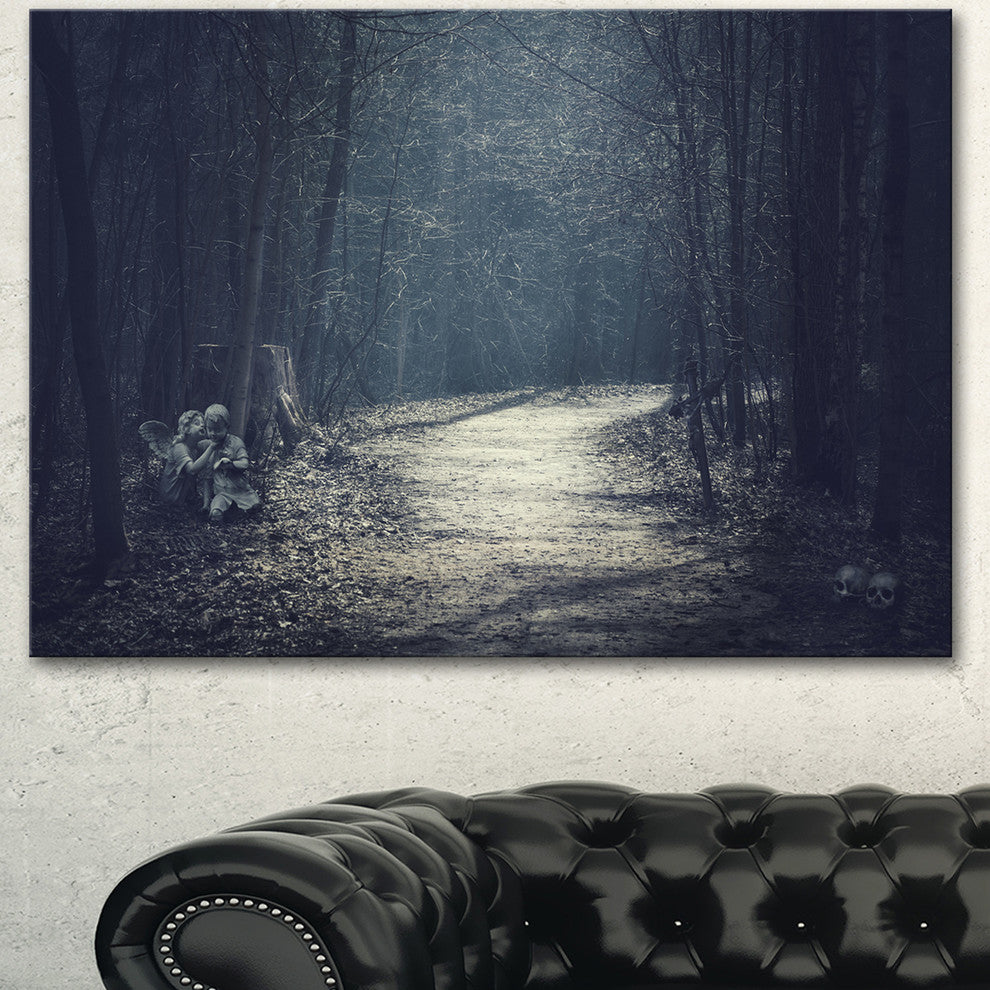 Dark Forest With Empty Road, Forest Canvas Art Print, 60"x28"