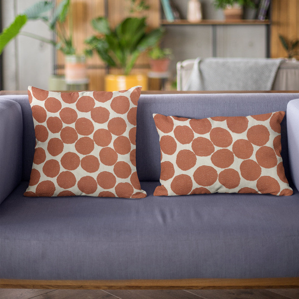 Plutus Red Beige Tomato Dot Luxury Throw Pillow, 12"x20"