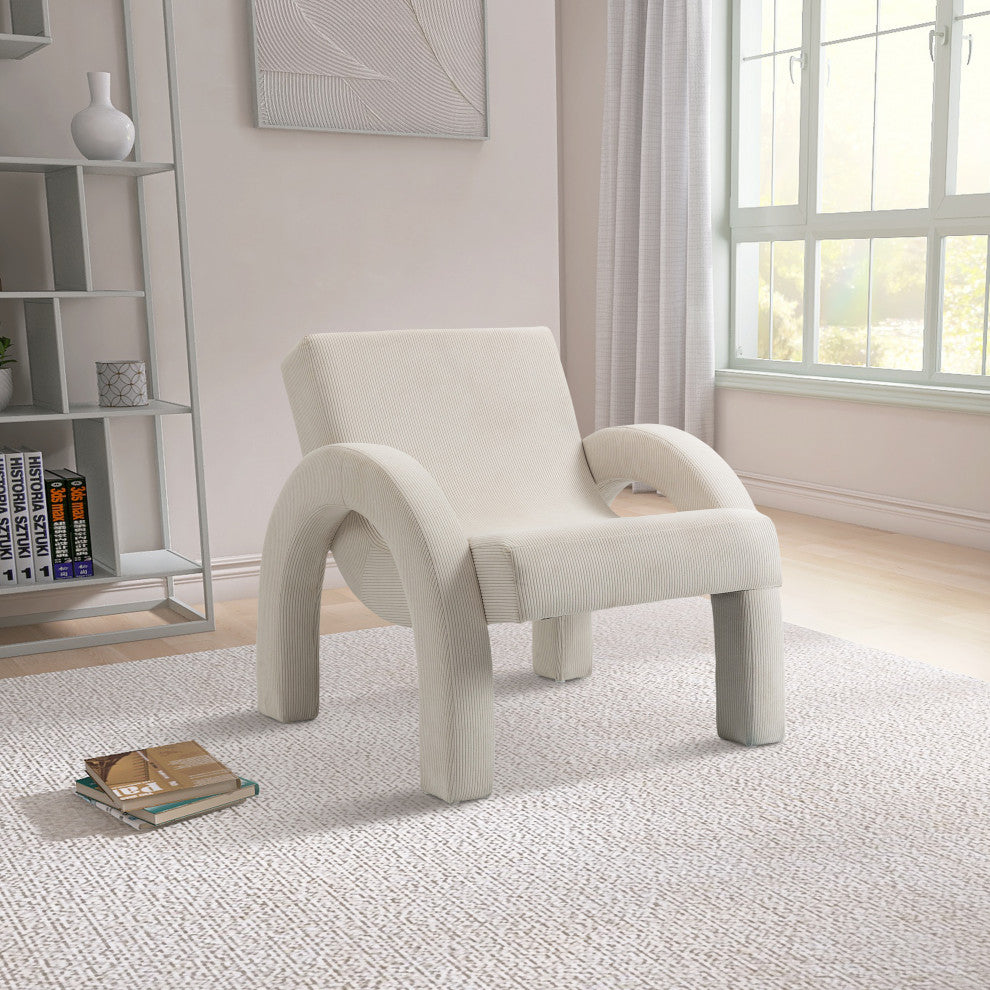 Corduroy Fabric Upholstered Accent Chair, Cream