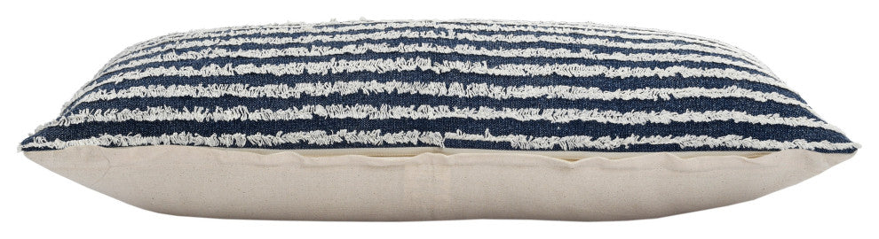 Ox Bay Hand-stitched Blue/White Stripe Organic Cotton Pillow Cover, 14"x36"