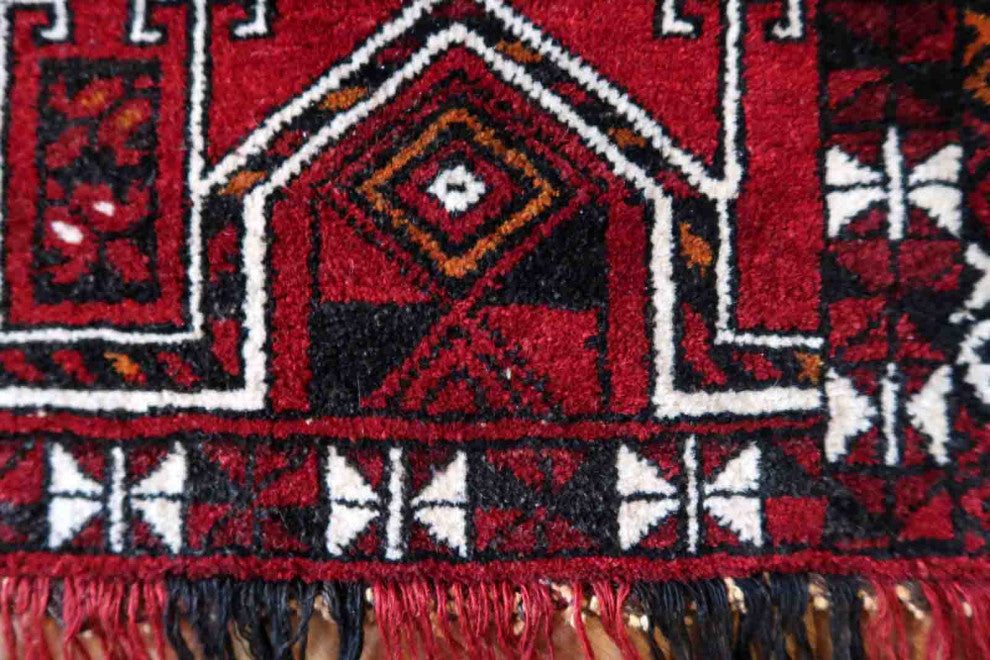 Handmade Vintage Turkmen Beshir Torba Rug 1.1'x4.1', 35cmx125cm, 1970s
