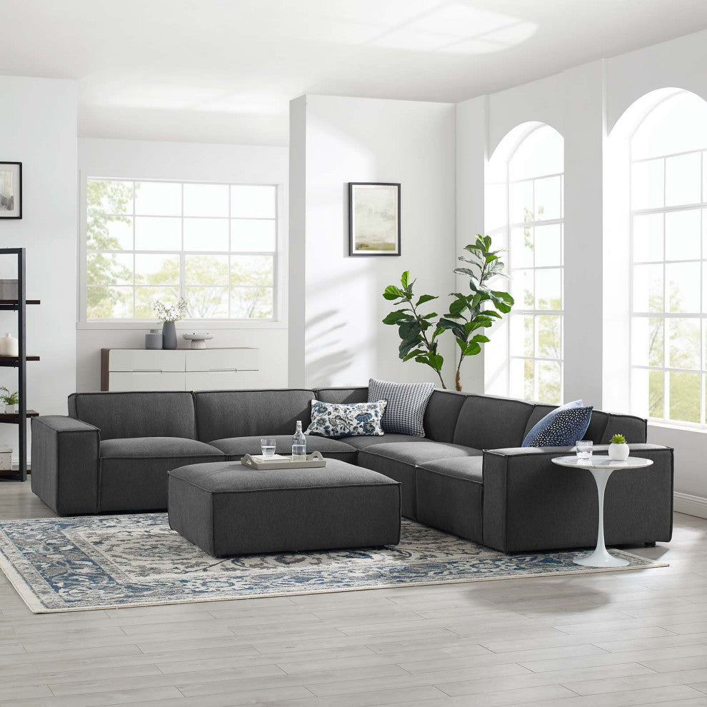Sectional Sofa Set, Fabric, Dark Gray, Modern, Living Lounge Hospitality