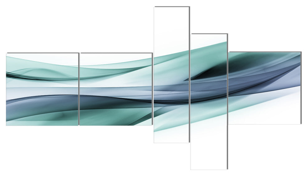 Fractal Lines Grey Blue, Abstract Canvas art print, 60"x32", 5 panels