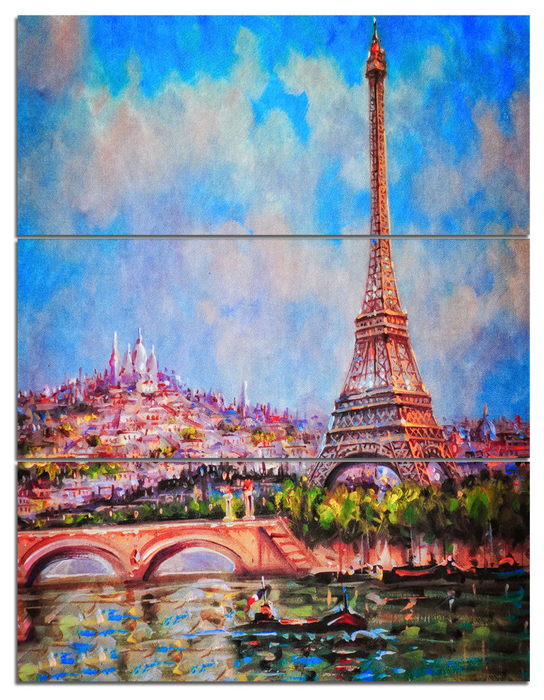 "Colorful Eiffel and Sacre Coeur" Photography Metal Wall Art, 3 Panels, 28"x36"