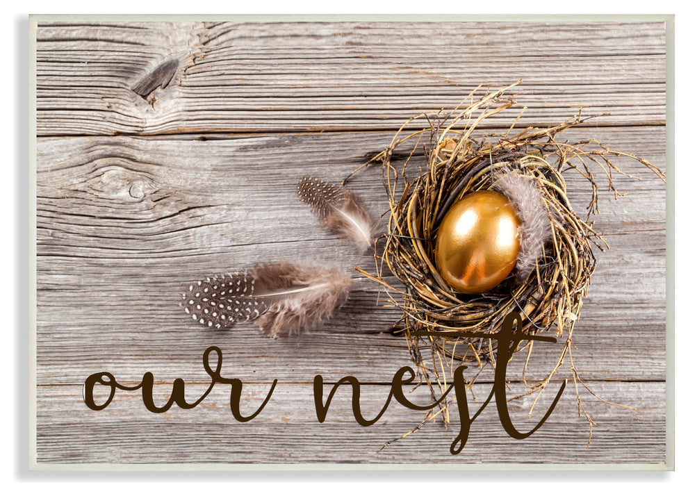 Our Nest Golden Egg Distressed Wood, Plaque, 10"x15"