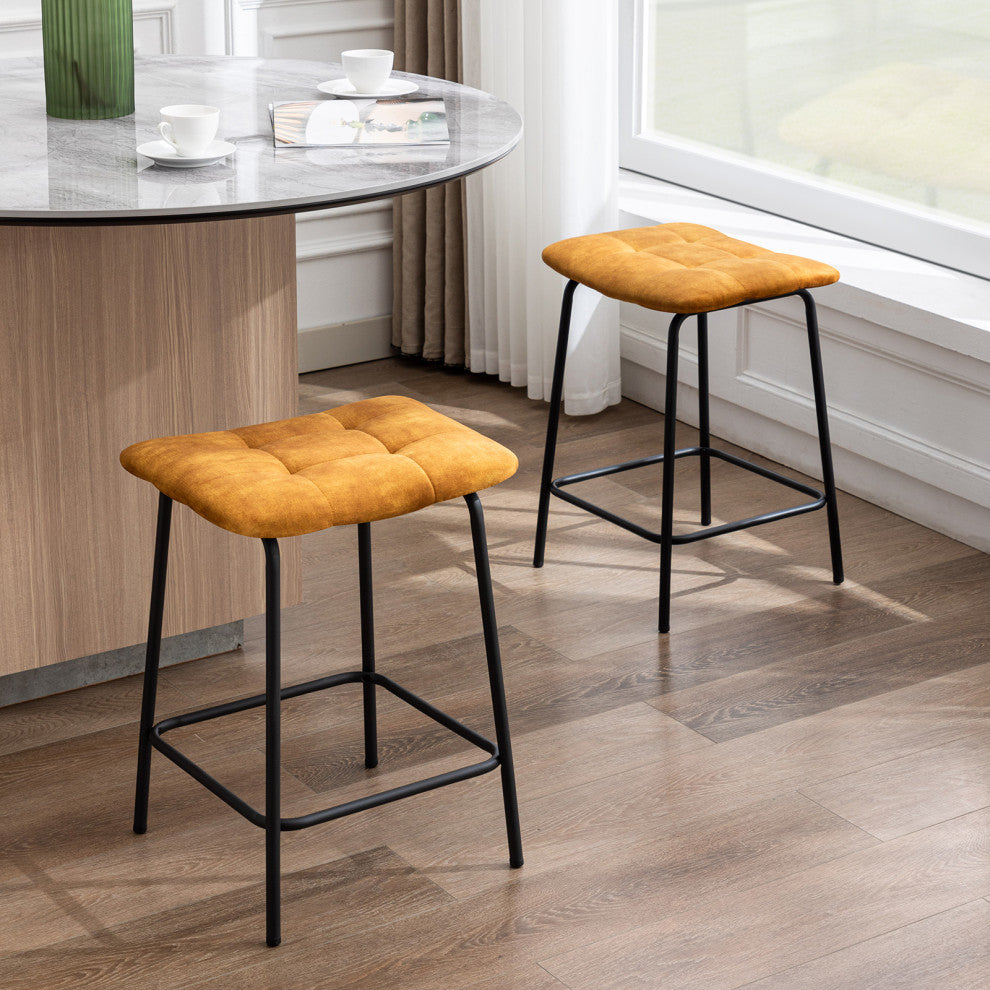 Saddle Tufted 24" Counter Stools Set of 2, Yellow-New Velvet