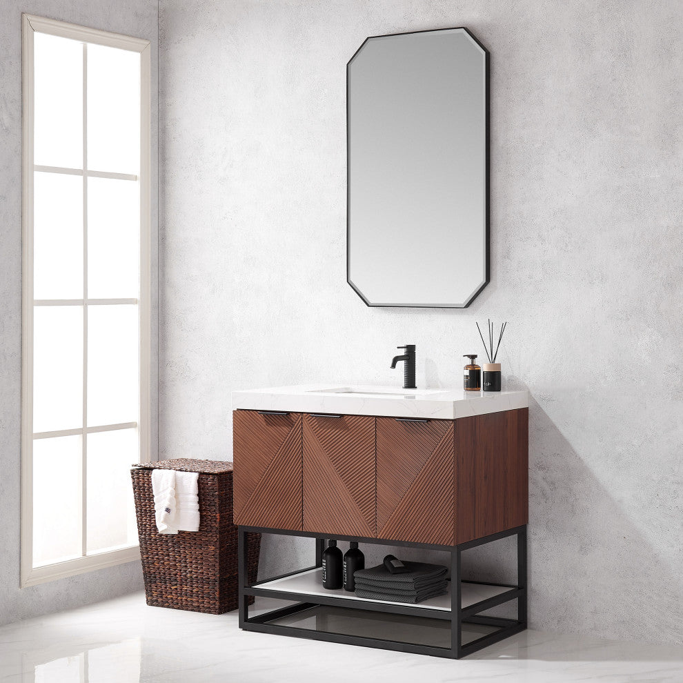 Mahon Bath Vanity, Stone Top, Matte Black Base, 36", Single Vanity, No Mirror