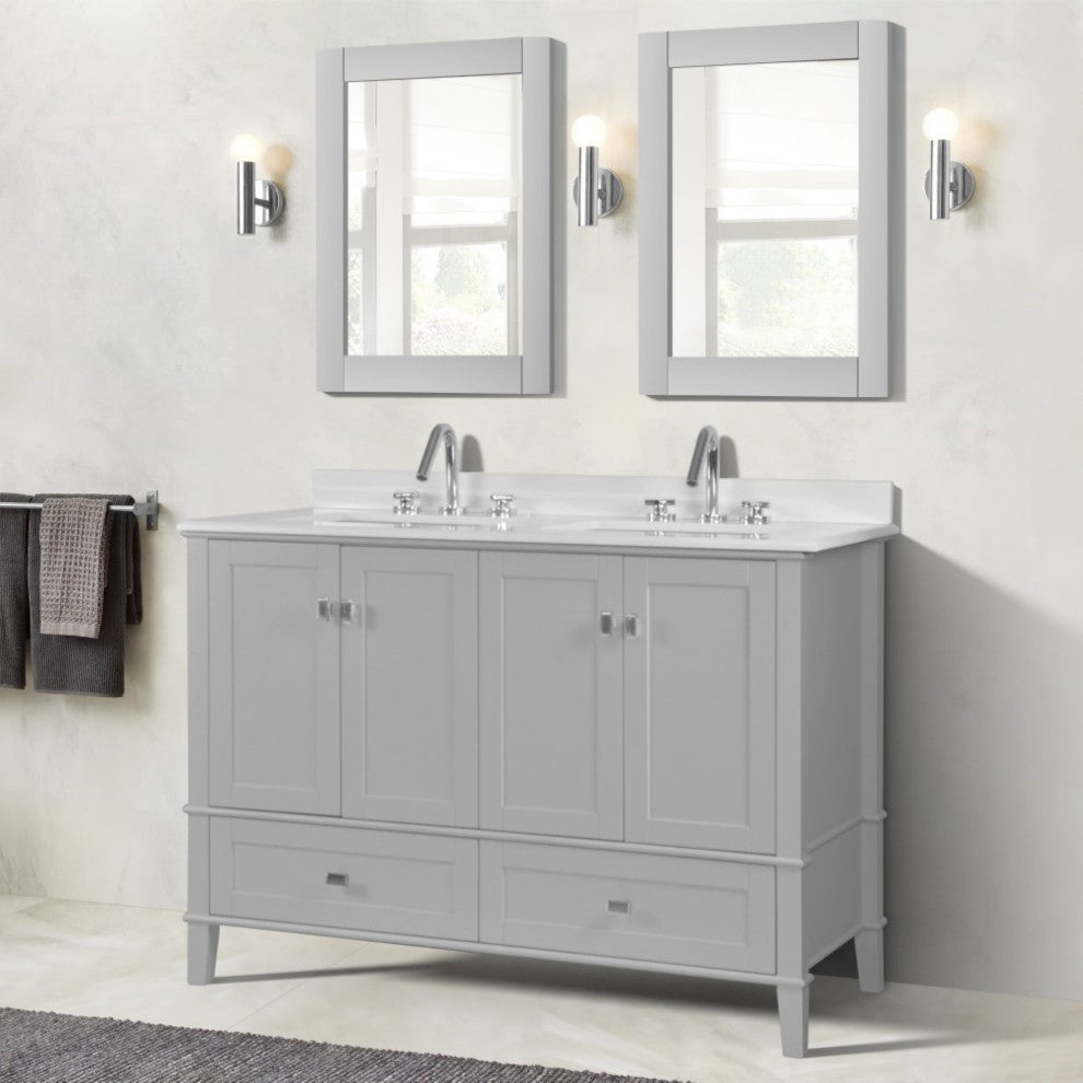 49" Double Vanity, Light Gray With Engineered Stone Top